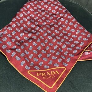 Prada Silk Scarf in maroon with blue and gold paisley